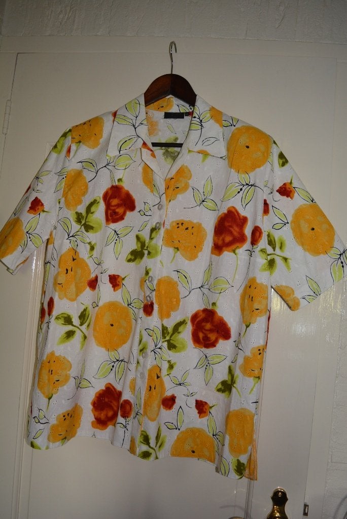leuk broderie bloem patroon blouse, maat XXL, Ophalen of Verzenden, Zo goed als nieuw, Maat 46/48 (XL) of groter, Geel