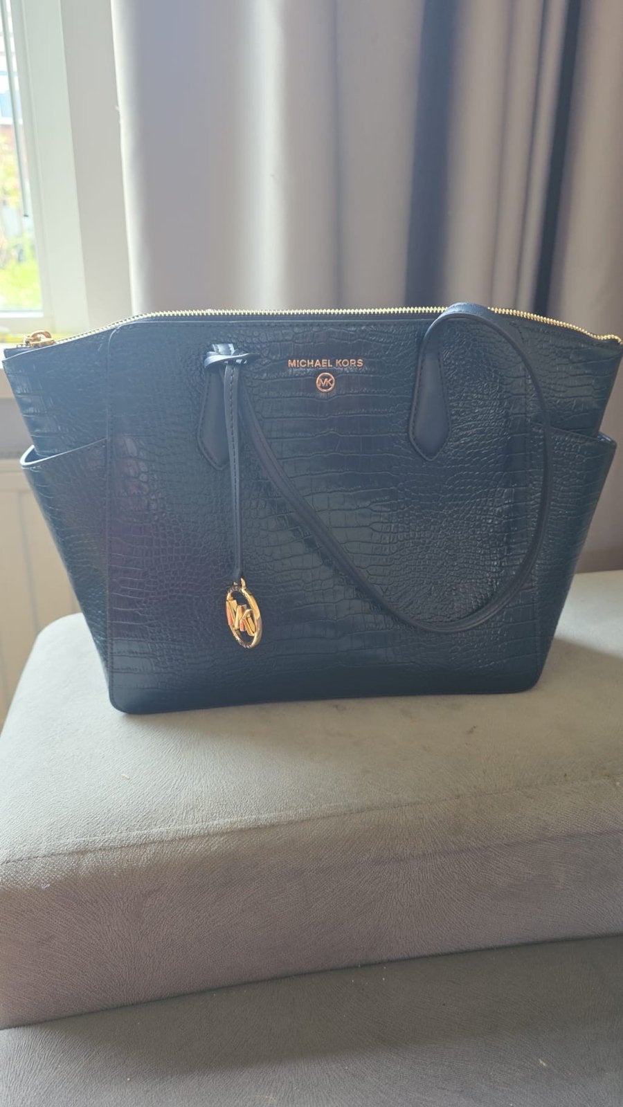 Michael Kors Handtas - Donkerblauw met Krokodillenprint, Ophalen of Verzenden, Zo goed als nieuw, Blauw, Handtas