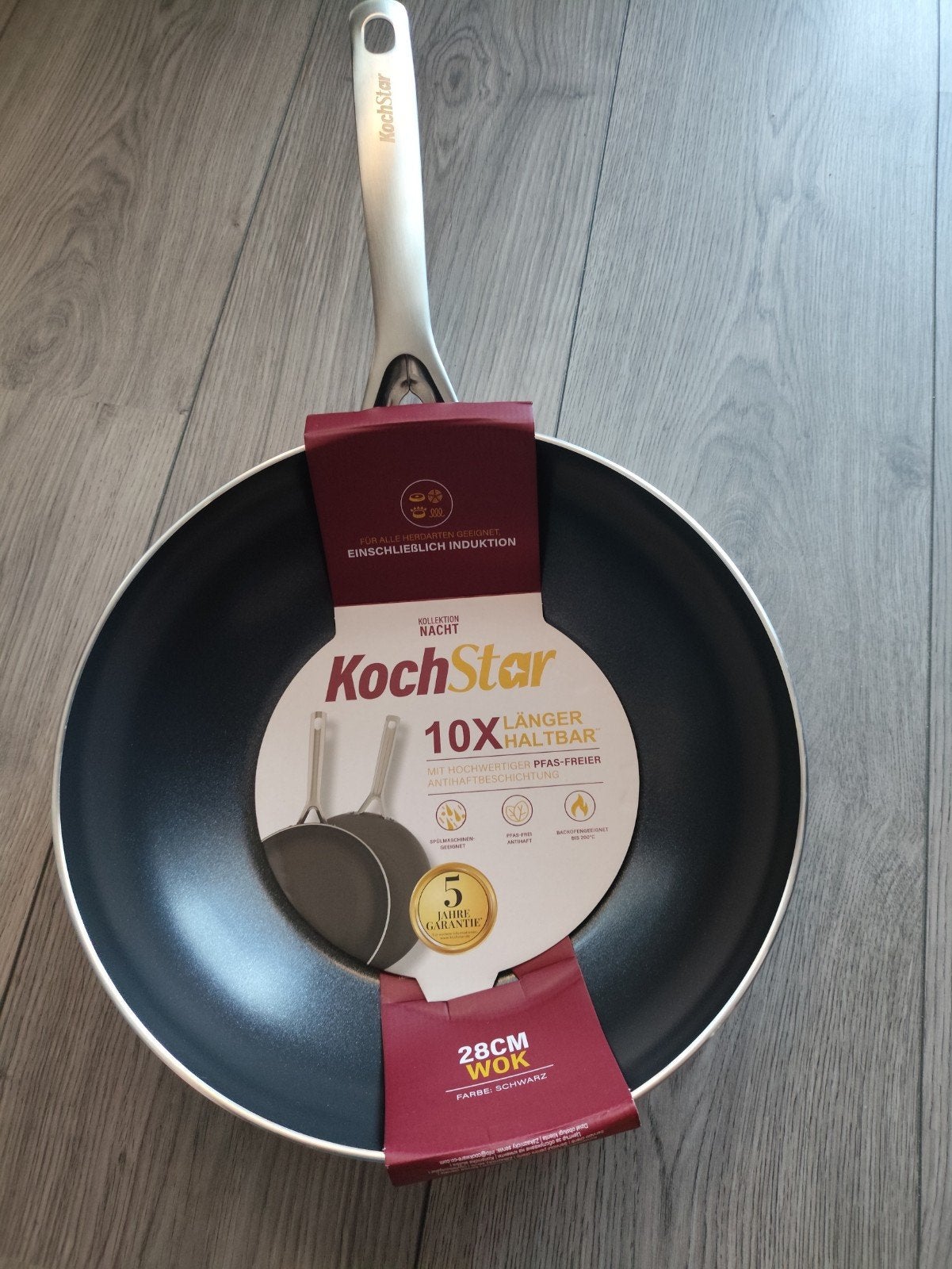 Kochstar wokpan 28 cm alle warmtebronnen nieuw lichte krasse, Ophalen of Verzenden, Antiaanbaklaag, Wok, Nieuw