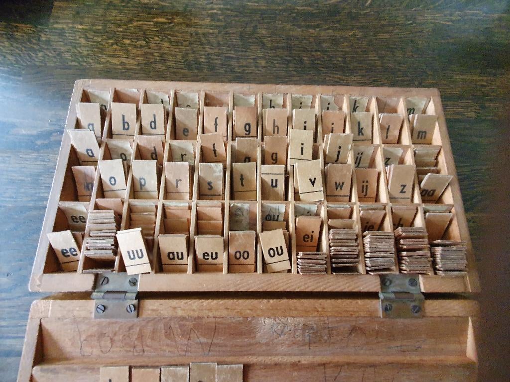 Brocante houten letterdoos BCA, Ophalen of Verzenden