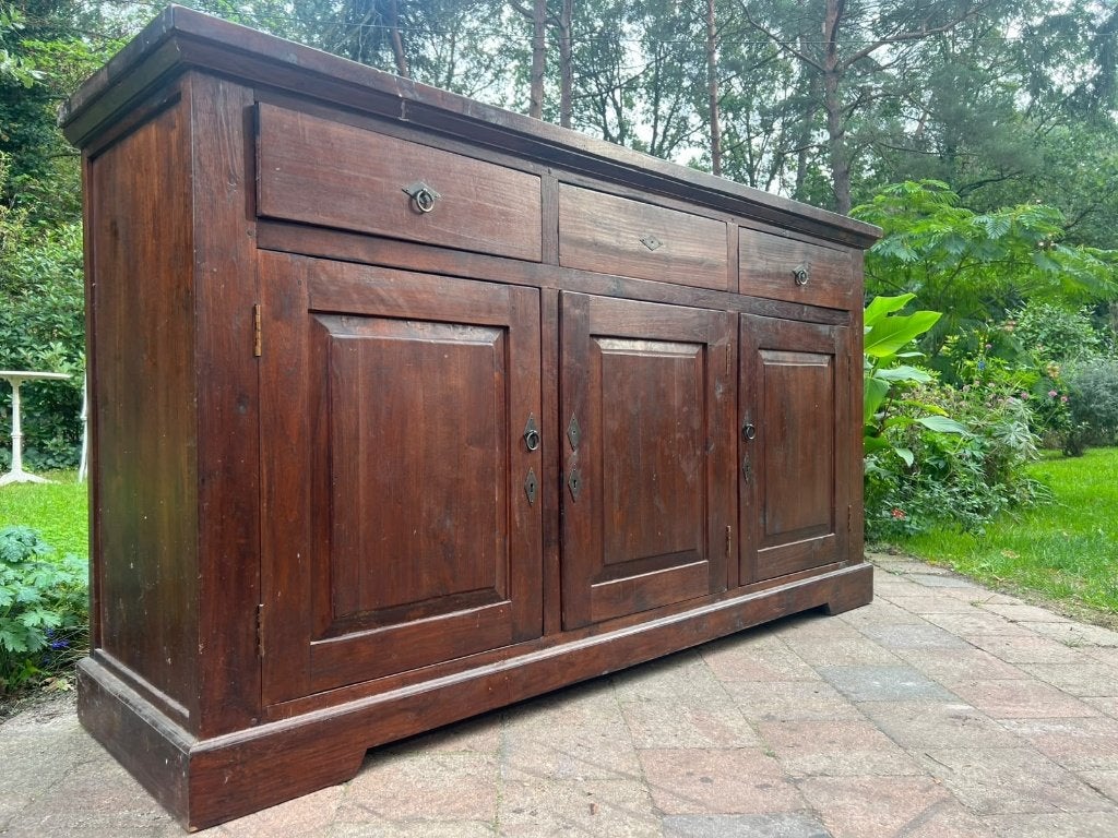 Koloniaal teakhouten dressoir / buffetkast 178 cm, Huis en Inrichting, Ophalen, 150 tot 200 cm, Teakhout, Met lade(s)