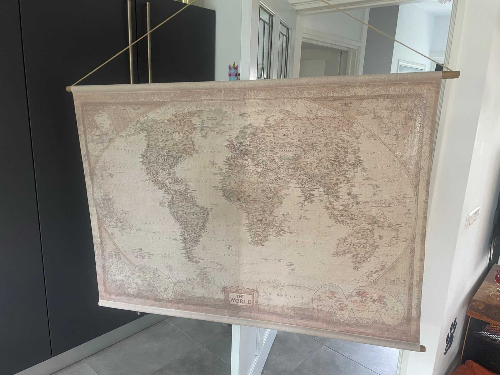 Grote Wereldkaart Wanddecoratie - Vintage Stijl, Beige, Vintage, Ophalen of Verzenden, Zo goed als nieuw