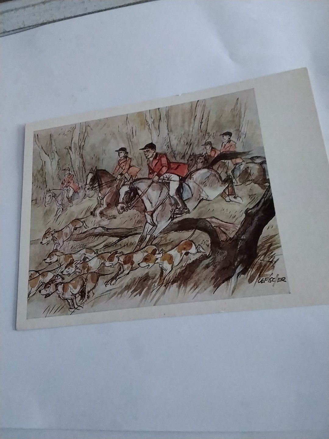 CEFISCHER / JAGERS OP PAARDEN  MET HONDEN, Ophalen of Verzenden, Voor 1920, Overige thema's