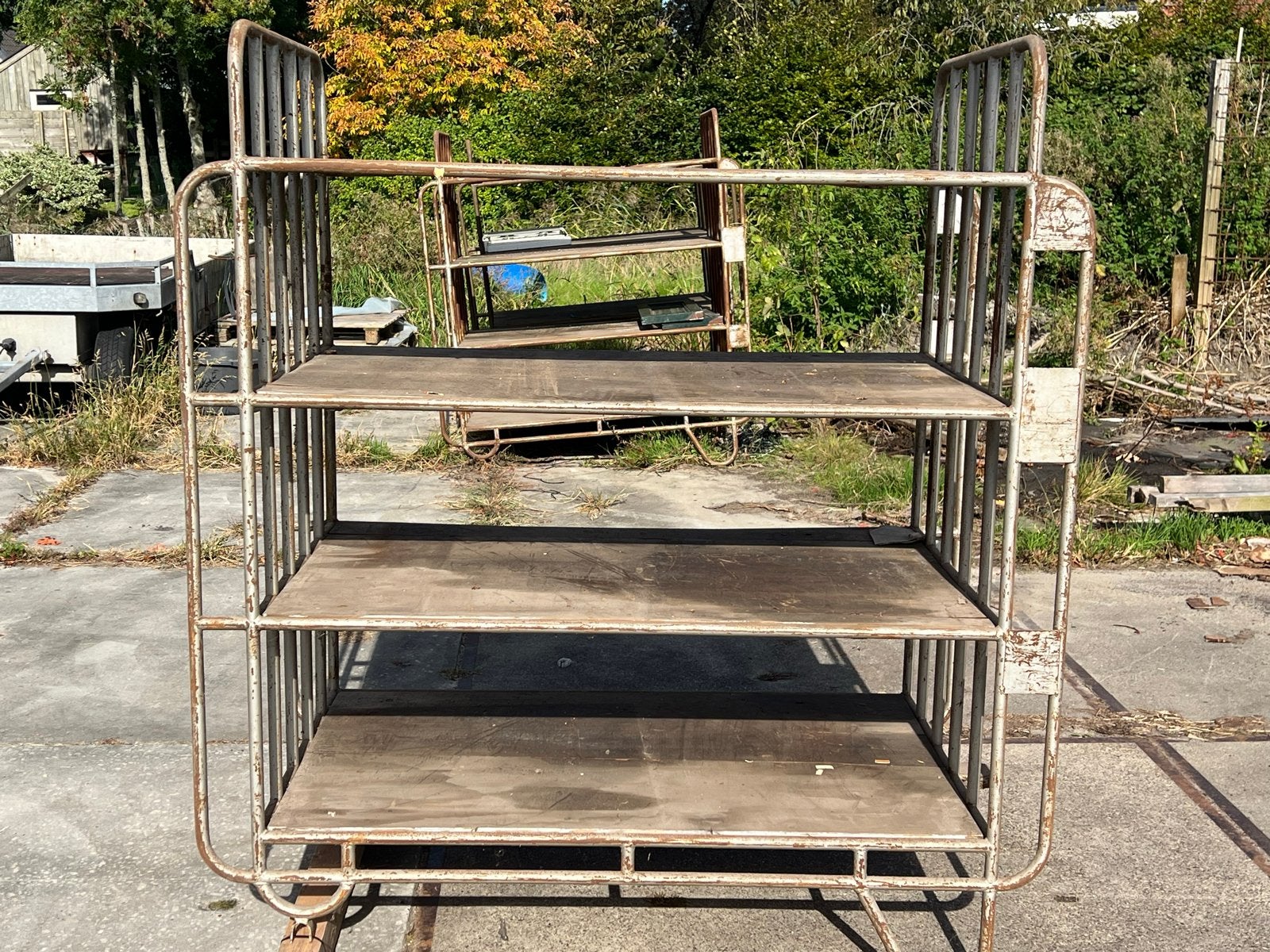 Nostalgische magazijnkar met 3 legborden - 165x185x90 cm, Ophalen