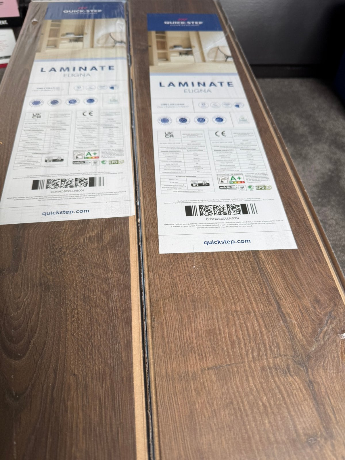6 pakken laminaat quickstep, Ophalen, 50 tot 150 cm, 5 tot 10 m², Zo goed als nieuw