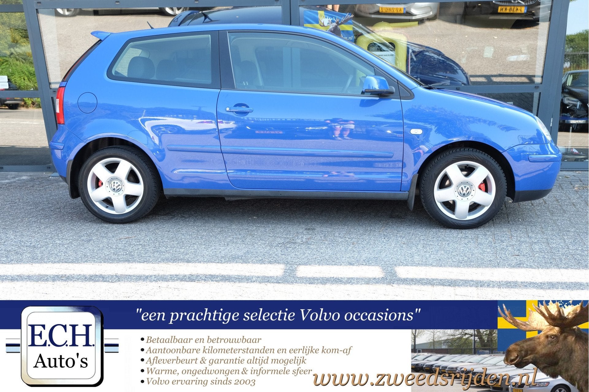 Volkswagen Polo 1.4-16V 100pk 3drs, Airco, LMV (bj 2002), Voorwielaandrijving, 4 cilinders, Blauw, Origineel Nederlands
