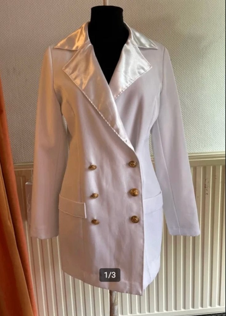 Vintage 80s Jas/Jurk - Maat 38, Maat 38/40 (M), Wit, Ophalen of Verzenden, Zo goed als nieuw
