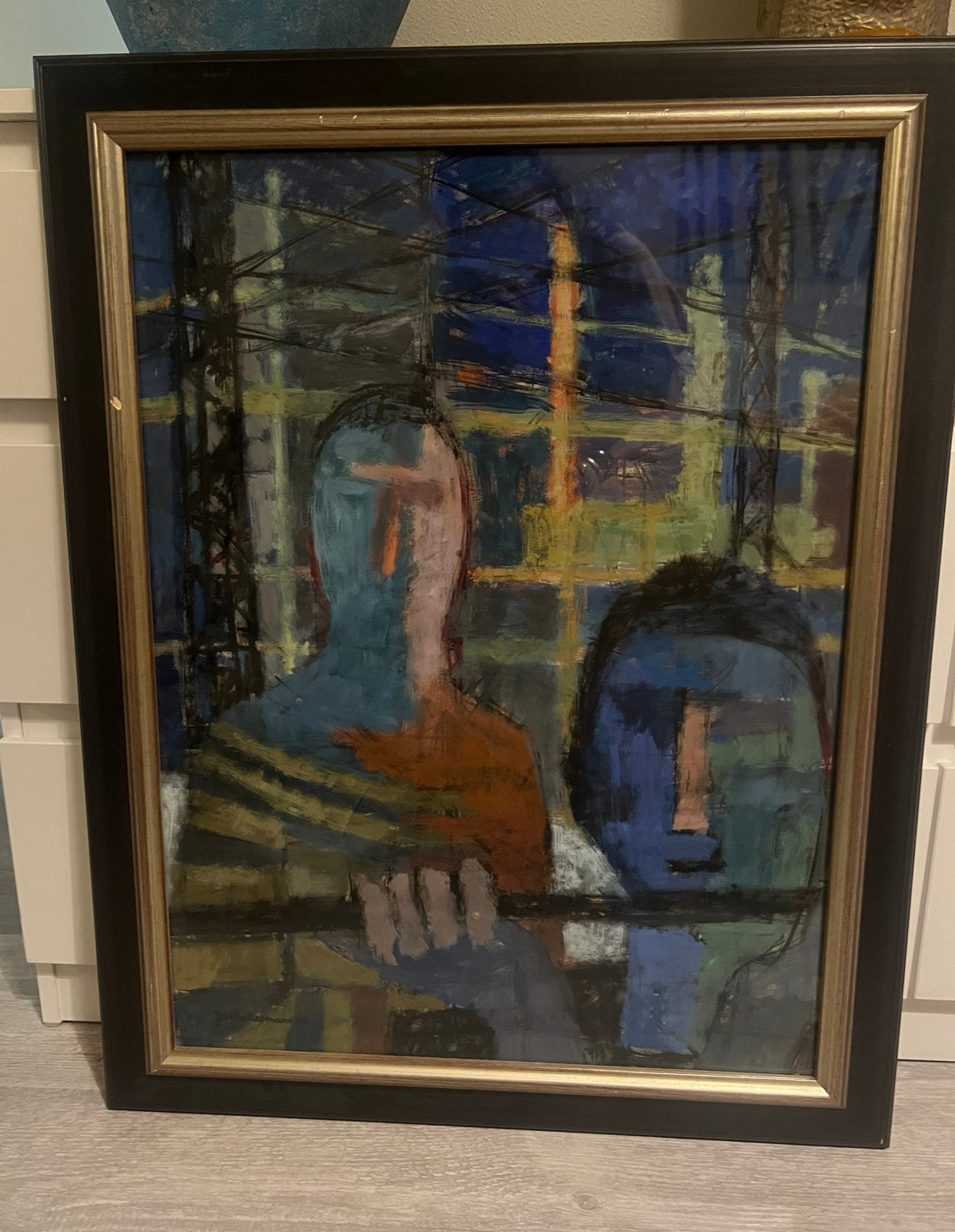 Jan Battermann gouache/acryl schilderij Bouwwerk 1956, Antiek en Kunst, Kunst | Schilderijen | Klassiek, Ophalen of Verzenden