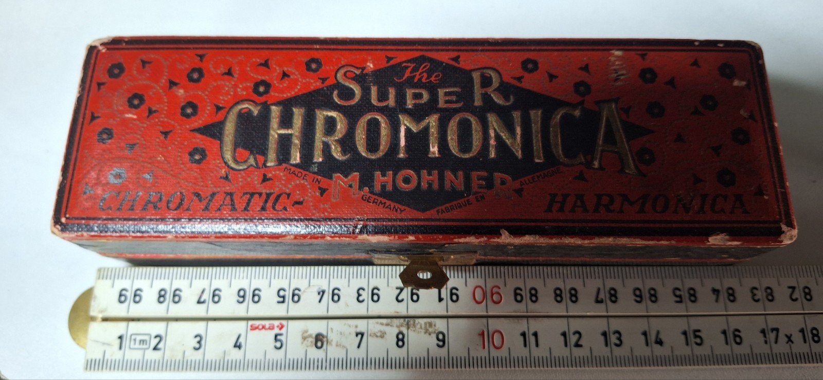 Antieke Hohner Super Chromonica mondharmonica met doosje, Muziek en Instrumenten, Gebruikt, Ophalen of Verzenden, Met koffer of doosje