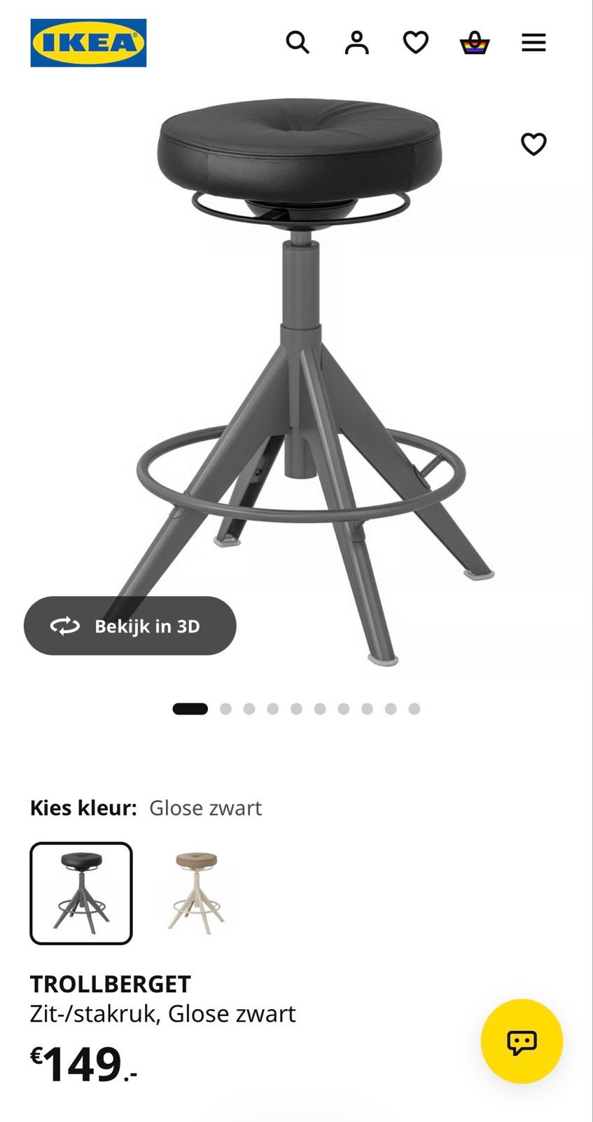 IKEA Trollberget Zit/Sta Kruk - In Hoogte Verstelbaar, Ophalen, Zo goed als nieuw
