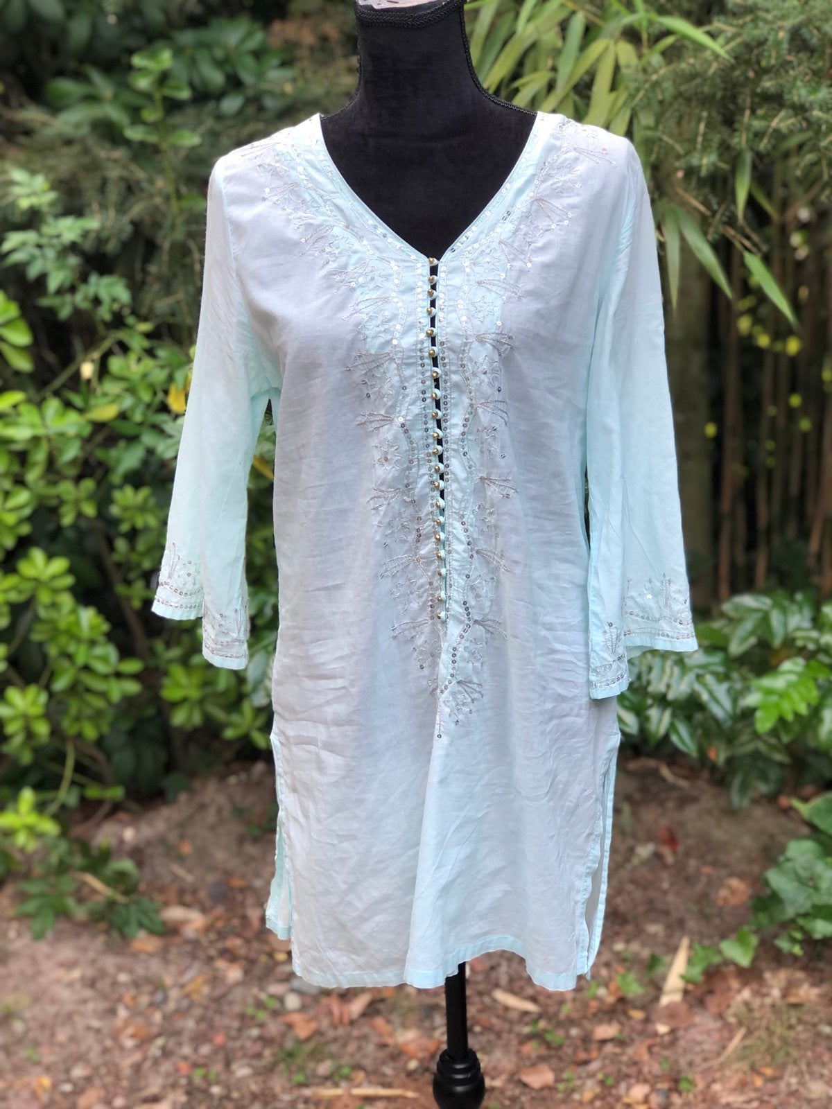 Blouse, licht turqoise, mt M/L, katoen, vintage, Maat 38/40 (M), Overige kleuren, Ophalen of Verzenden, Zo goed als nieuw