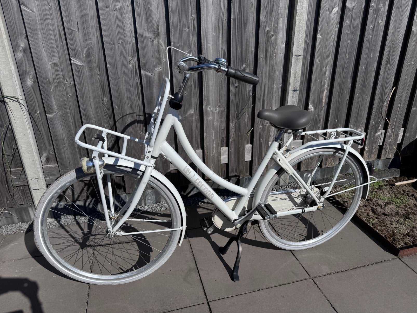 Cortina transporter fiets wit, Terugtraprem, Gebruikt, 47 tot 50 cm, Versnellingen