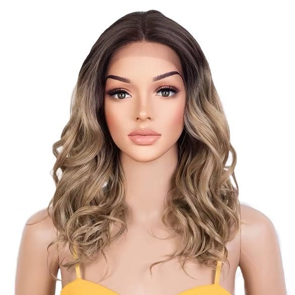 Ombre lace front pruik met lang haar zonder pony, Verzenden, Nieuw, Pruik of Haarverlenging