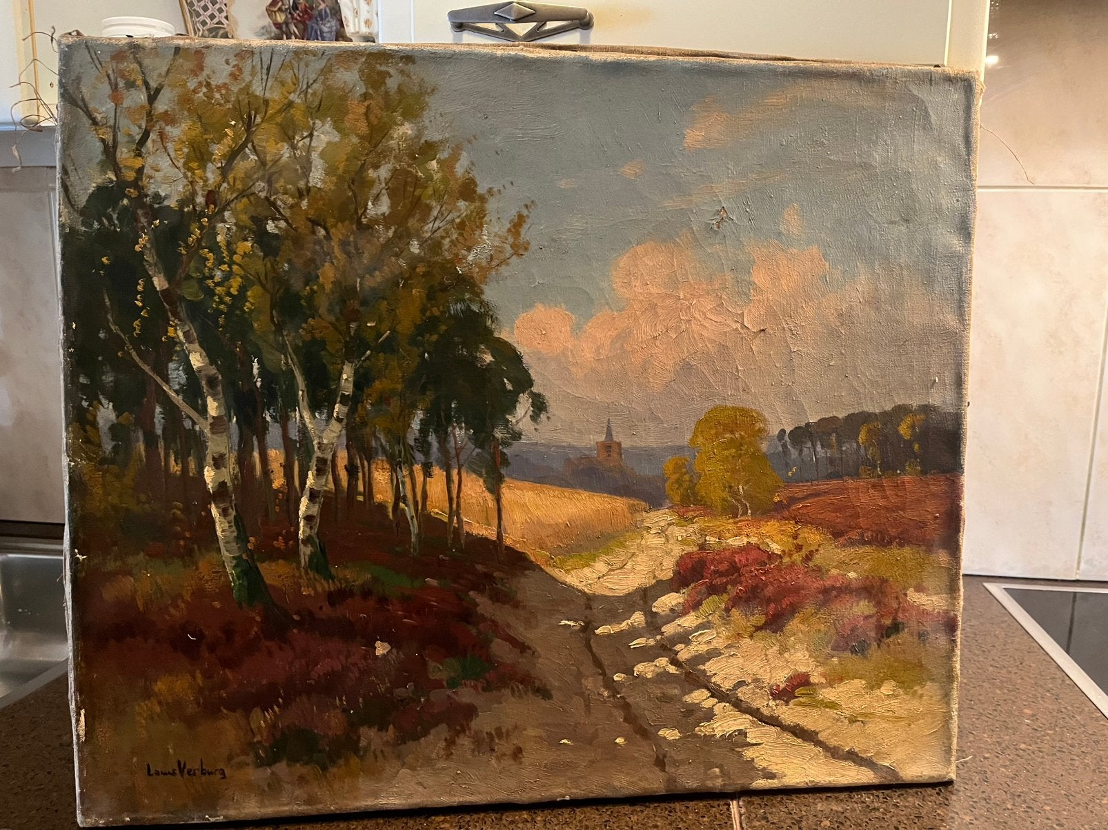 Antiek olieverf landschap schilderij, Ophalen