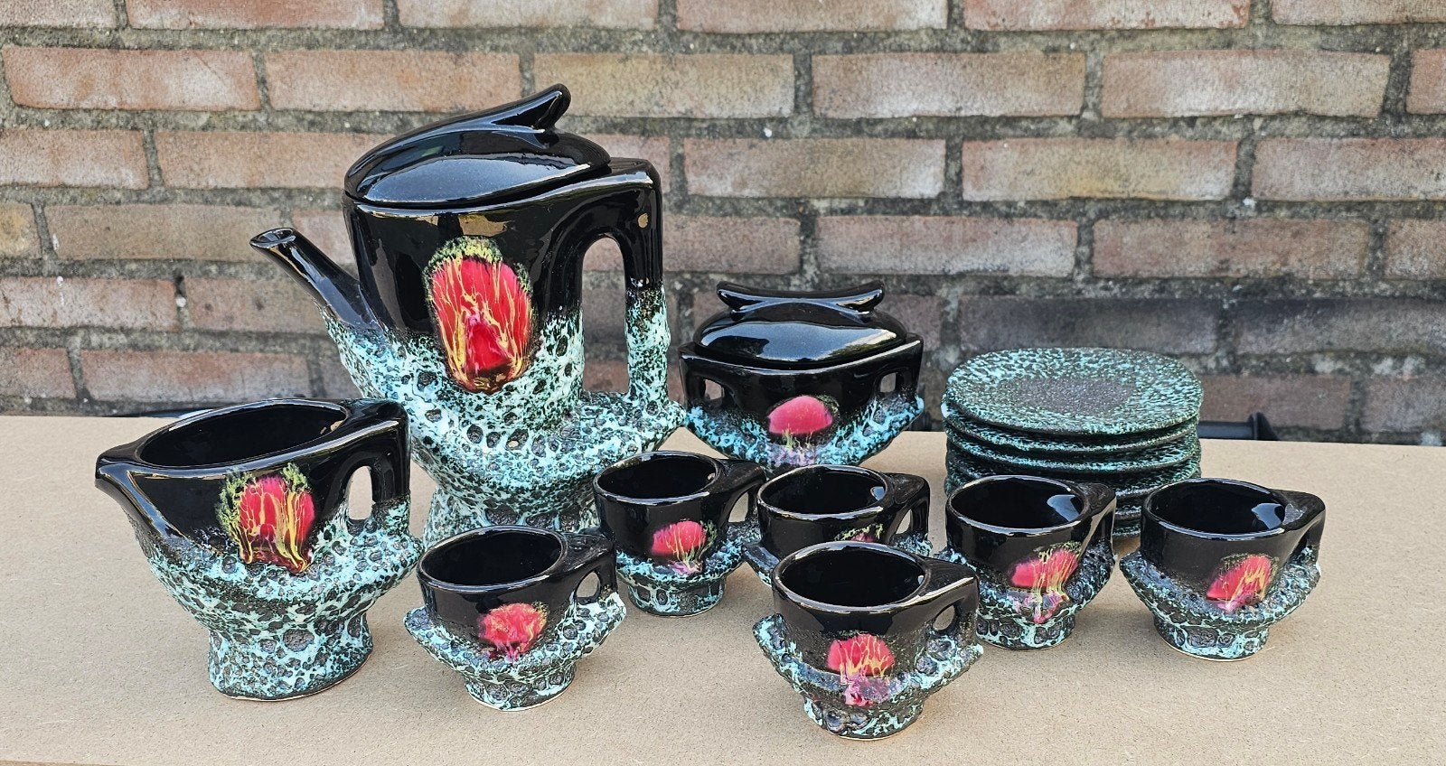 Vintage Vallauris 'Fat Lava' koffieservies uit de jaren 50, Ophalen