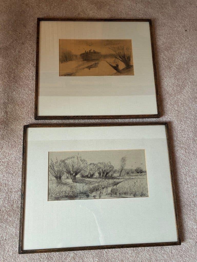 Vintage houtskooltekeningen, Ophalen, Tekening, Houtskooltekening, Handgemaakt