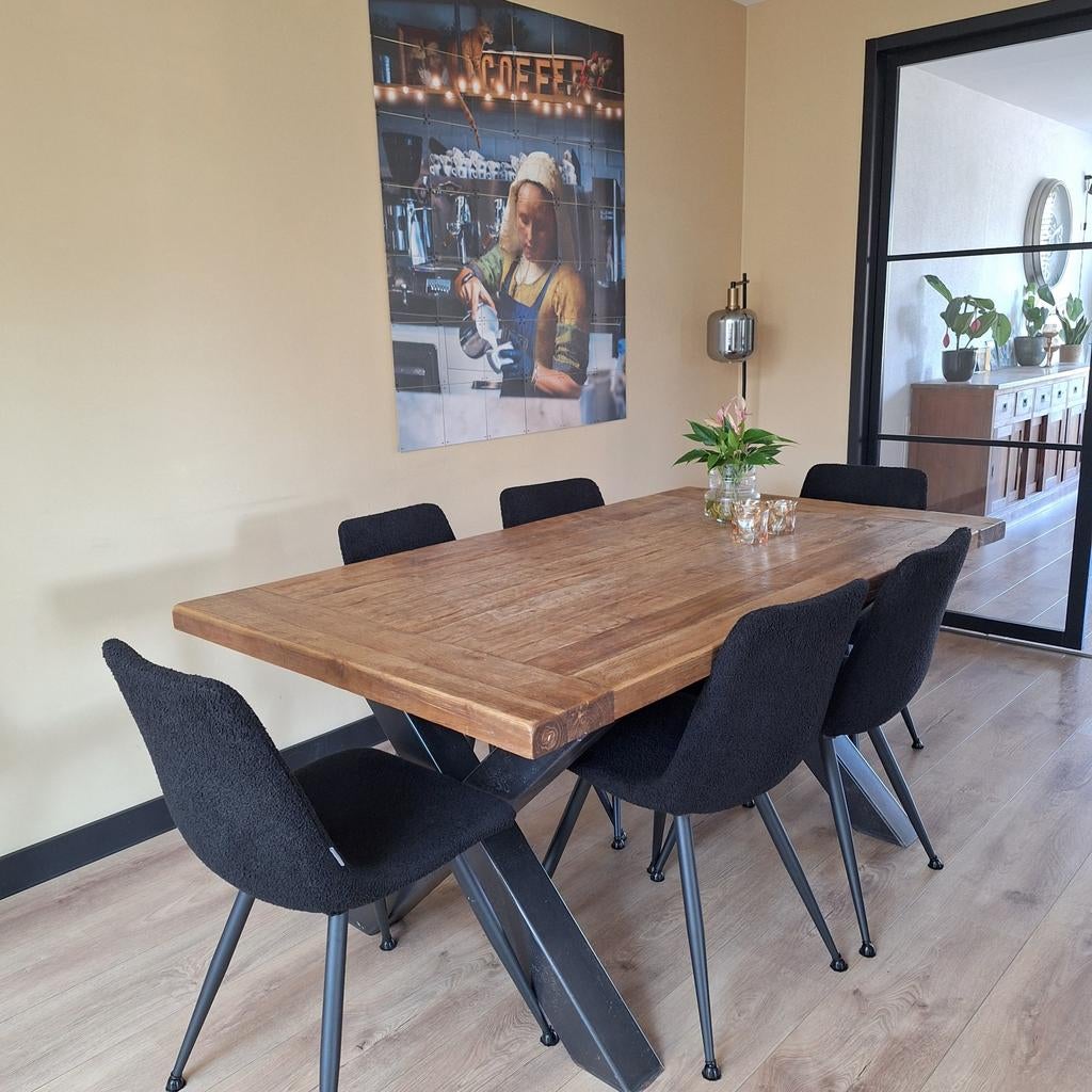 Robuuste familie eettafel (teak), Huis en Inrichting, Tafels | Eettafels, Ophalen, Robuust en gezellig, Teakhout, 50 tot 100 cm