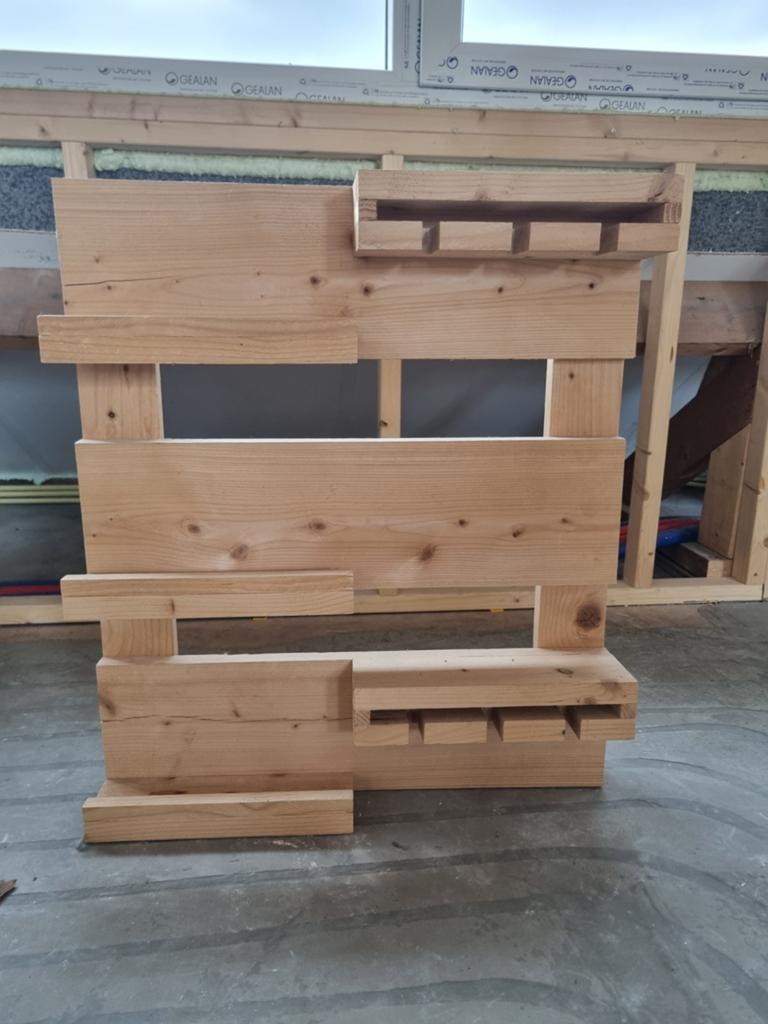 Wijnrek van blank steigerhout - 70x80x16 cm, Ophalen, 5 tot 15 flessen, Nieuw, 75 cm of meer