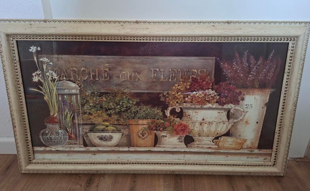 Kathryn White 'Marché aux Fleurs' in mooie houten lijst, Antiek en Kunst, Ophalen