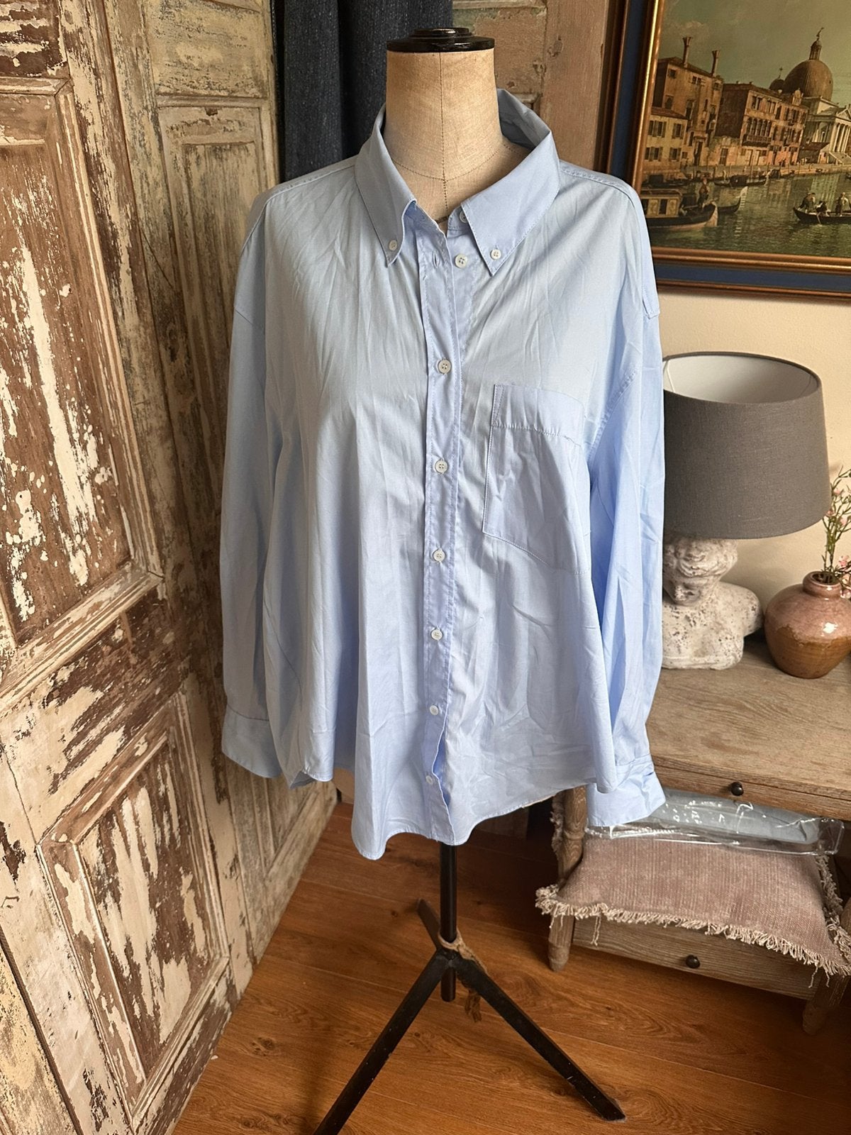 Zara lichtblauwe katoenen nw blouse maat L oversized, Ophalen of Verzenden, Nieuw, Maat 46/48 (XL) of groter, Blauw