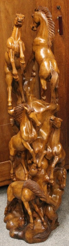 Prachtig houtsnijwerk van paarden - Uniek kunstwerk, Houtsnijwerk, Verzenden, Gepatineerd, Zoogdier