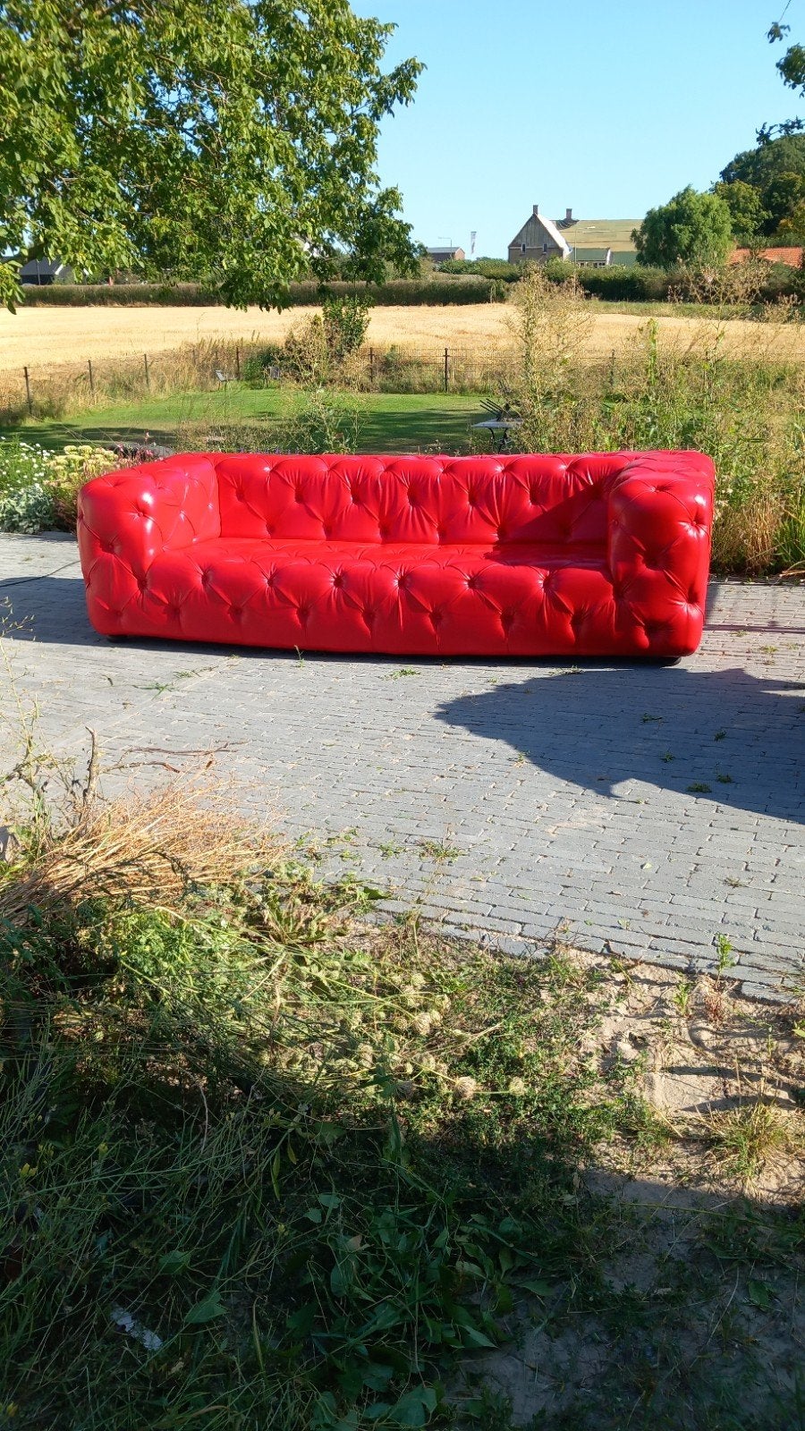 Opvallende Chesterfield Hauxley  Rood, Gebruikt, 100 tot 125 cm, Chesterfield, Ophalen of Verzenden
