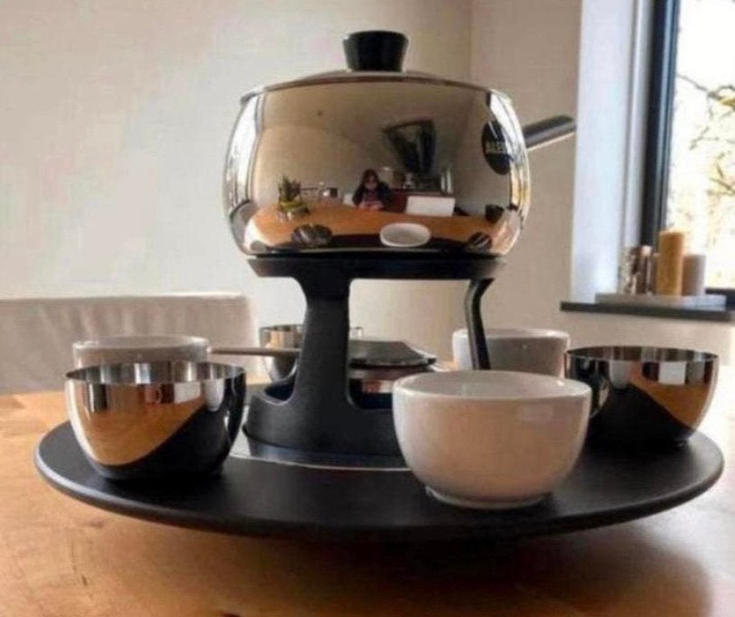 Fondueset kaasfondue en vleesfondue Alessi ZGAN, Overige materialen, Overige typen, Ophalen of Verzenden, Zo goed als nieuw