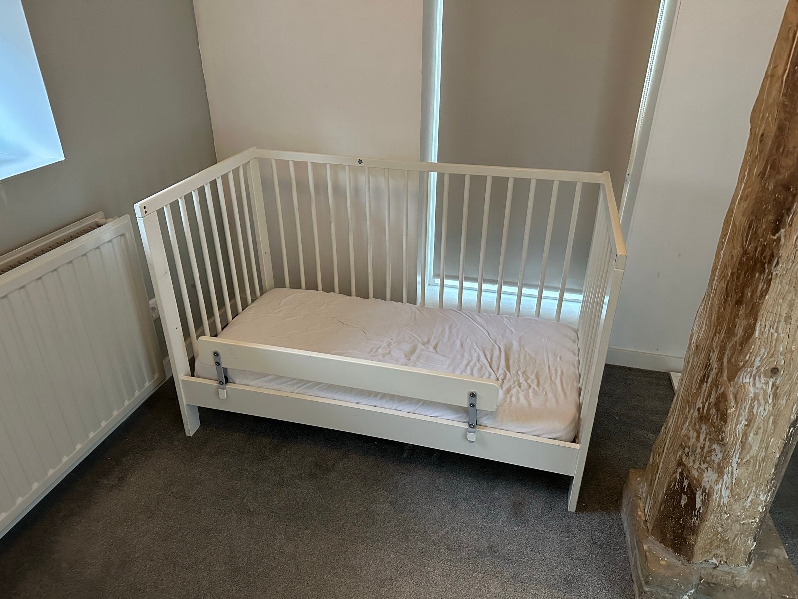Wit ledikant 120x60cm met afneembare rail, Ophalen, Gebruikt, Eenpersoons, Wit