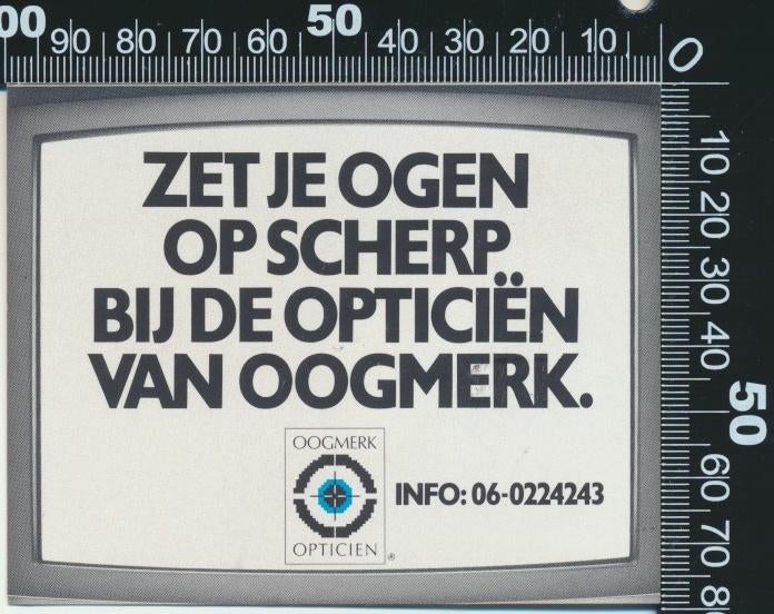 Sticker: Oogmerk Opticien - Zet je ogen op scherp, Ophalen of Verzenden, Zo goed als nieuw, Bedrijf of Vereniging
