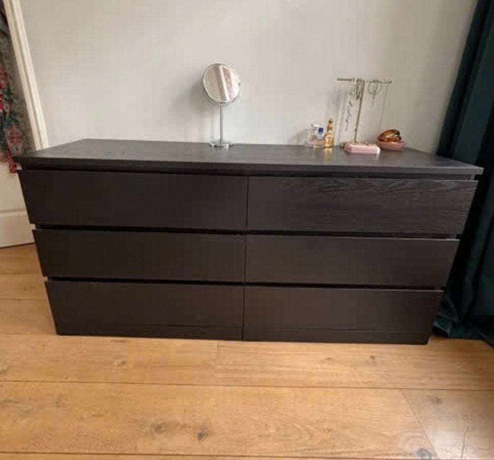 2x Malm ladekast zwart 6 lades, Ophalen, Gebruikt, 50 tot 100 cm, 3 of 4 laden