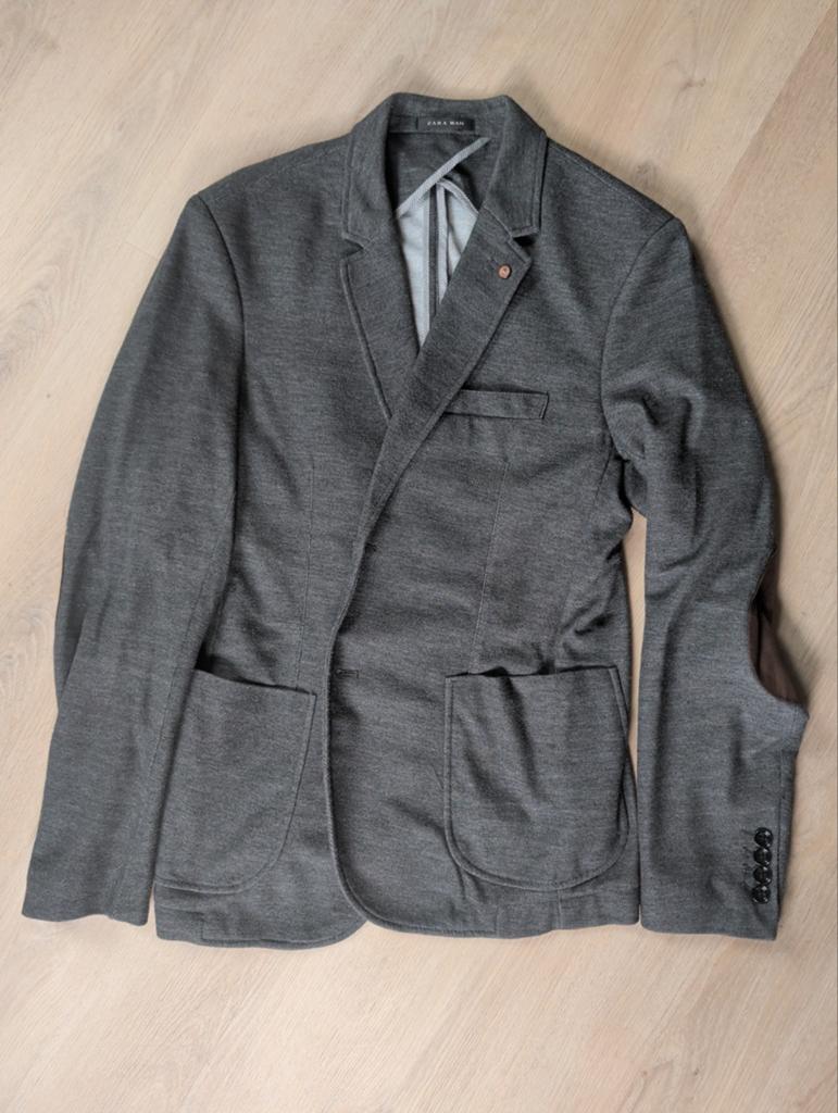 Zara Men Blazer Maat 52 - Grijs met elleboogstukken, Kleding | Heren, Maat 52/54 (L), Ophalen of Verzenden, Zara Men, Grijs