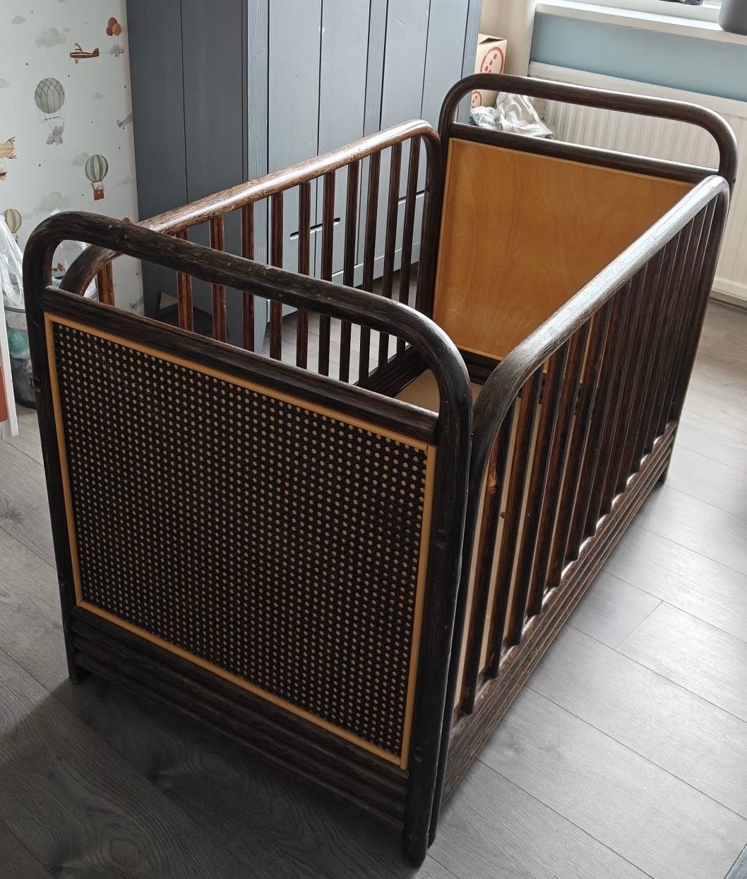 Vintage Manou Rotan Ledikant Webbing 60x120, Kinderen en Baby's, Ophalen, Gebruikt, 140 tot 160 cm, 70 tot 85 cm