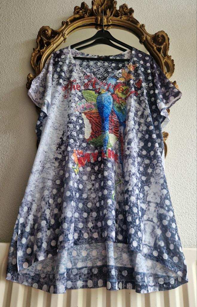 Als nieuw! Exelle apart wijd zomer shirt met print en stenen, Exelle, Overige kleuren, Zo goed als nieuw, Shirt of Top