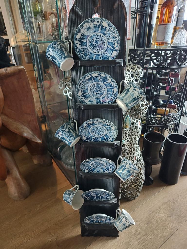 6-delig Delfts blauw servies met mooi rek, Ophalen of Verzenden