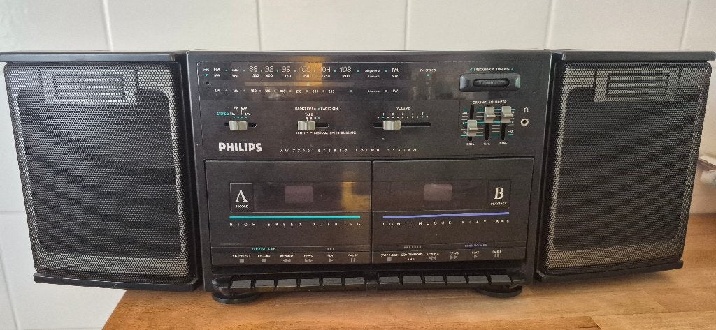 Ghettoblaster met demontabele boxjes & dubbel cassettespeler, Ophalen of Verzenden, Gebruikt, Radio