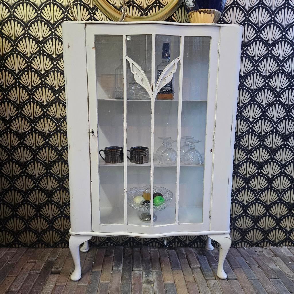 Leuk wit theekastje/vitrine kastje, Ophalen, 50 tot 100 cm, Zo goed als nieuw, Minder dan 100 cm