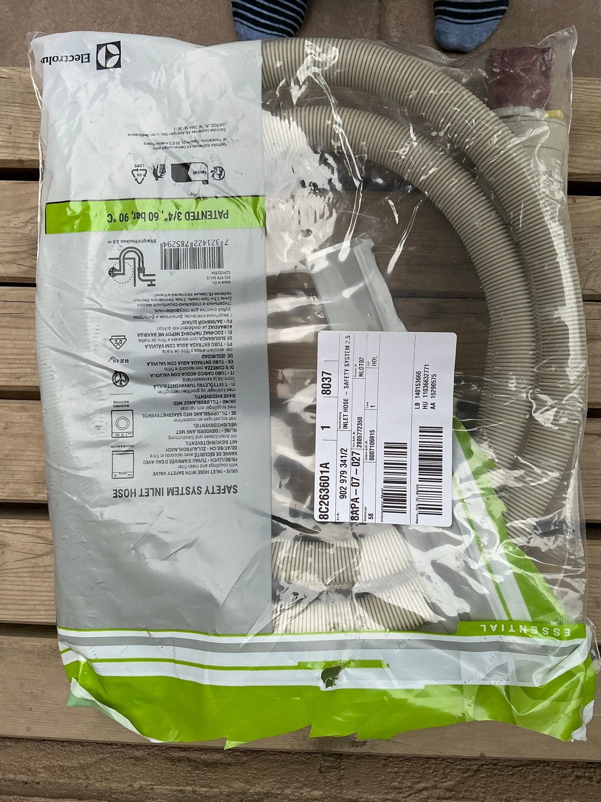 Electrolux Veiligheid Inlaatslang voor Wasmachine/Vaatwasser, Ophalen, Nieuw
