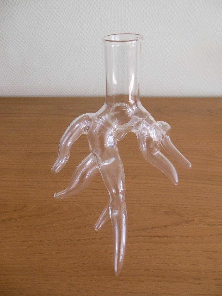 Mond geblazen sculptuur bloemschikken Ikebana glaskunst, Glas, Wit, Vaas, Handgemaakt