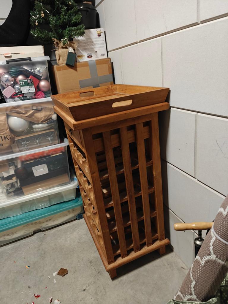 Houten wijnrek met lade en dienblad - 18 flessen, Ophalen, Hout