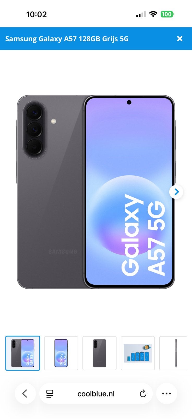 Samsung A57 grijs 128gb geseald met factuur, Ophalen, Overige modellen, Zwart, Touchscreen