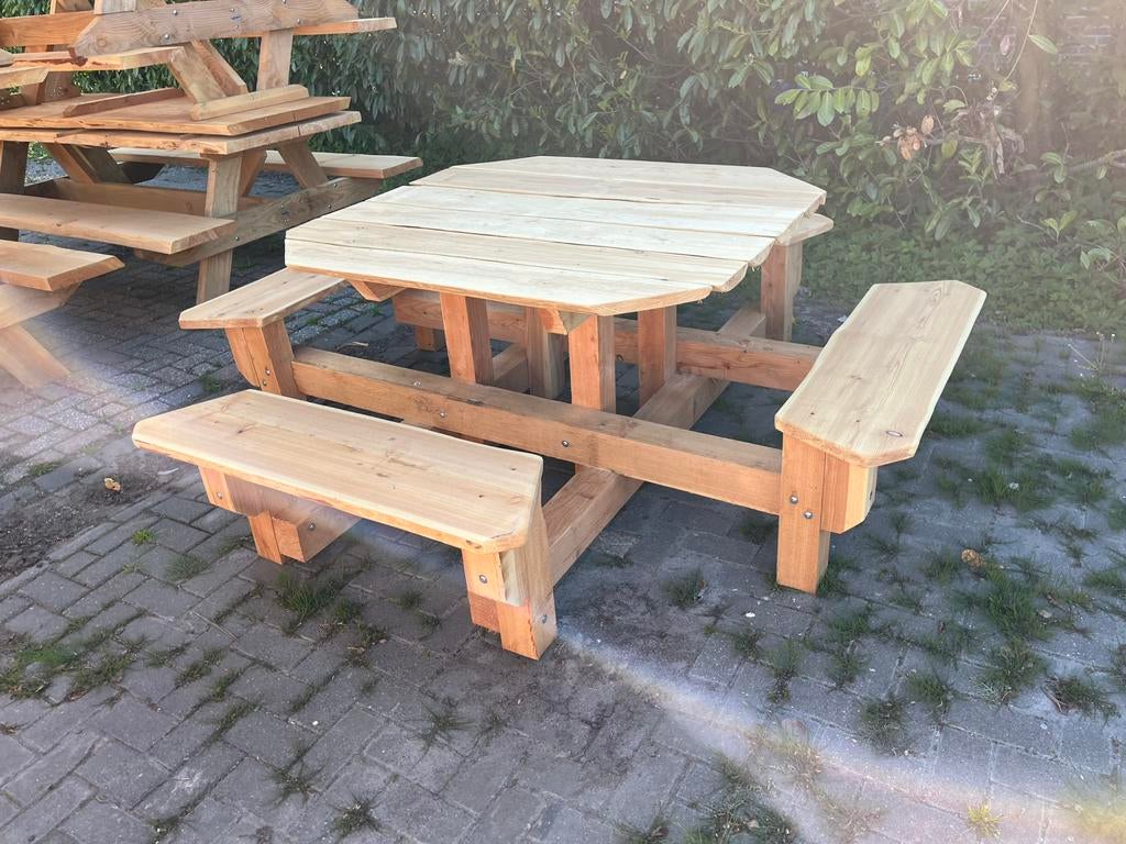 Vierkante Douglas picknicktafel 8 persoons – Robuust, Tuin en Terras, Ophalen of Verzenden, Nieuw, Rechthoekig, Hout