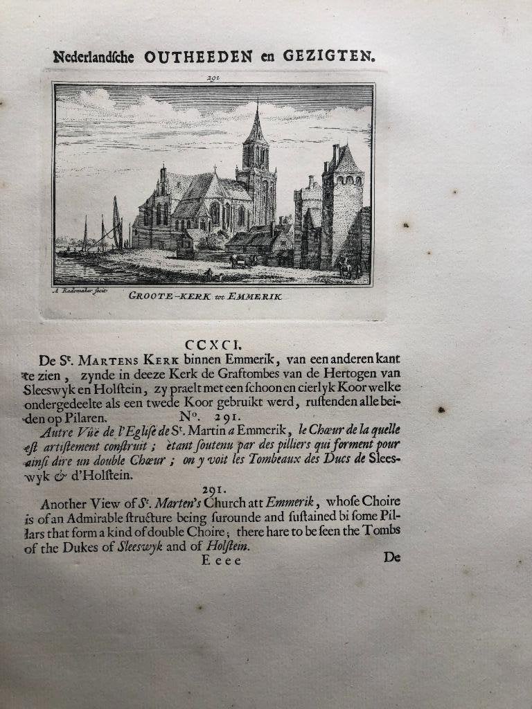 291 / Emmerik de Groote kerk Kopergravure 1733, Antiek en Kunst, Ophalen of Verzenden