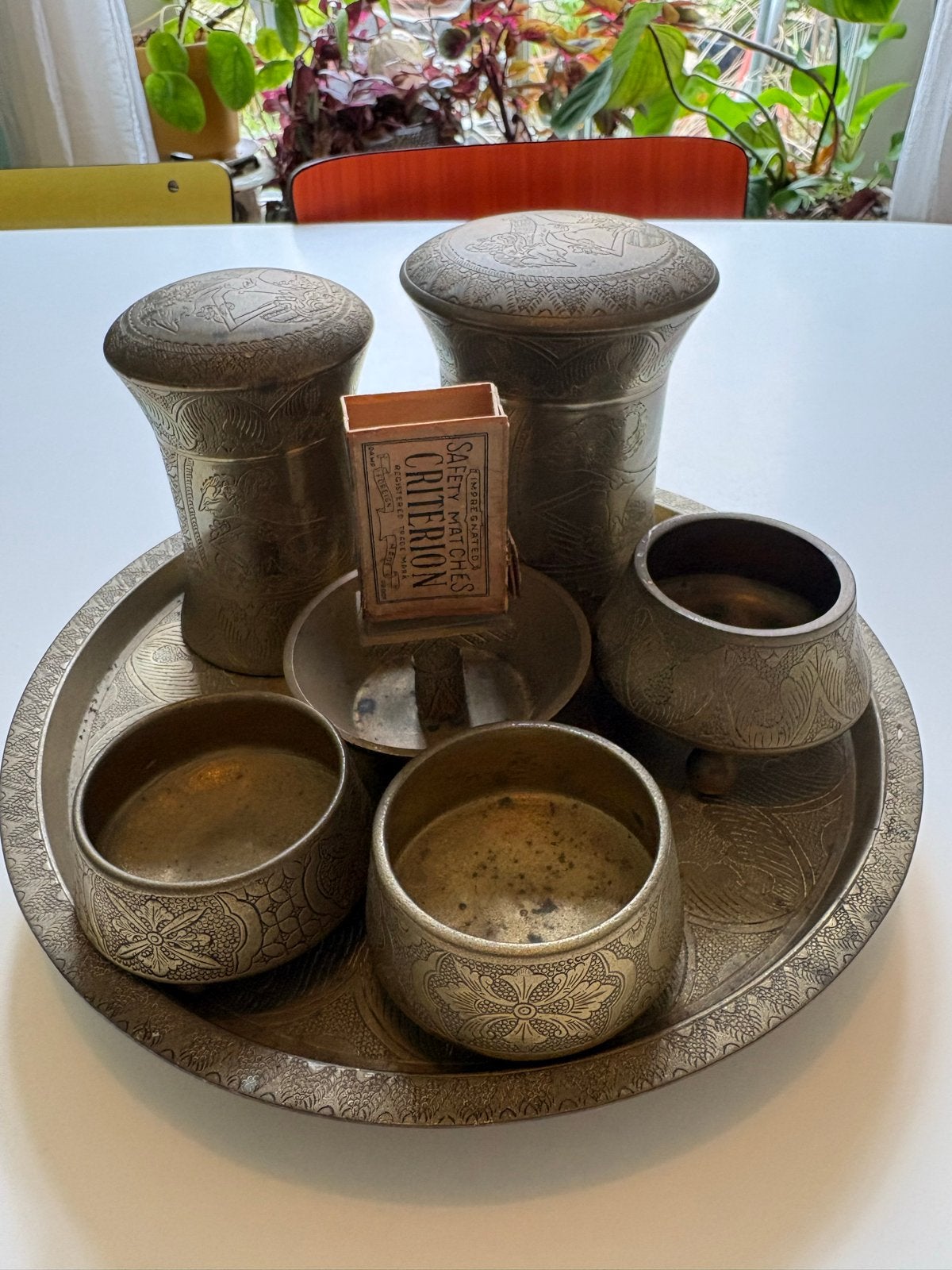 Indonesisch koperen rookstel met Wajang-motieven, Antiek en Kunst, Ophalen of Verzenden