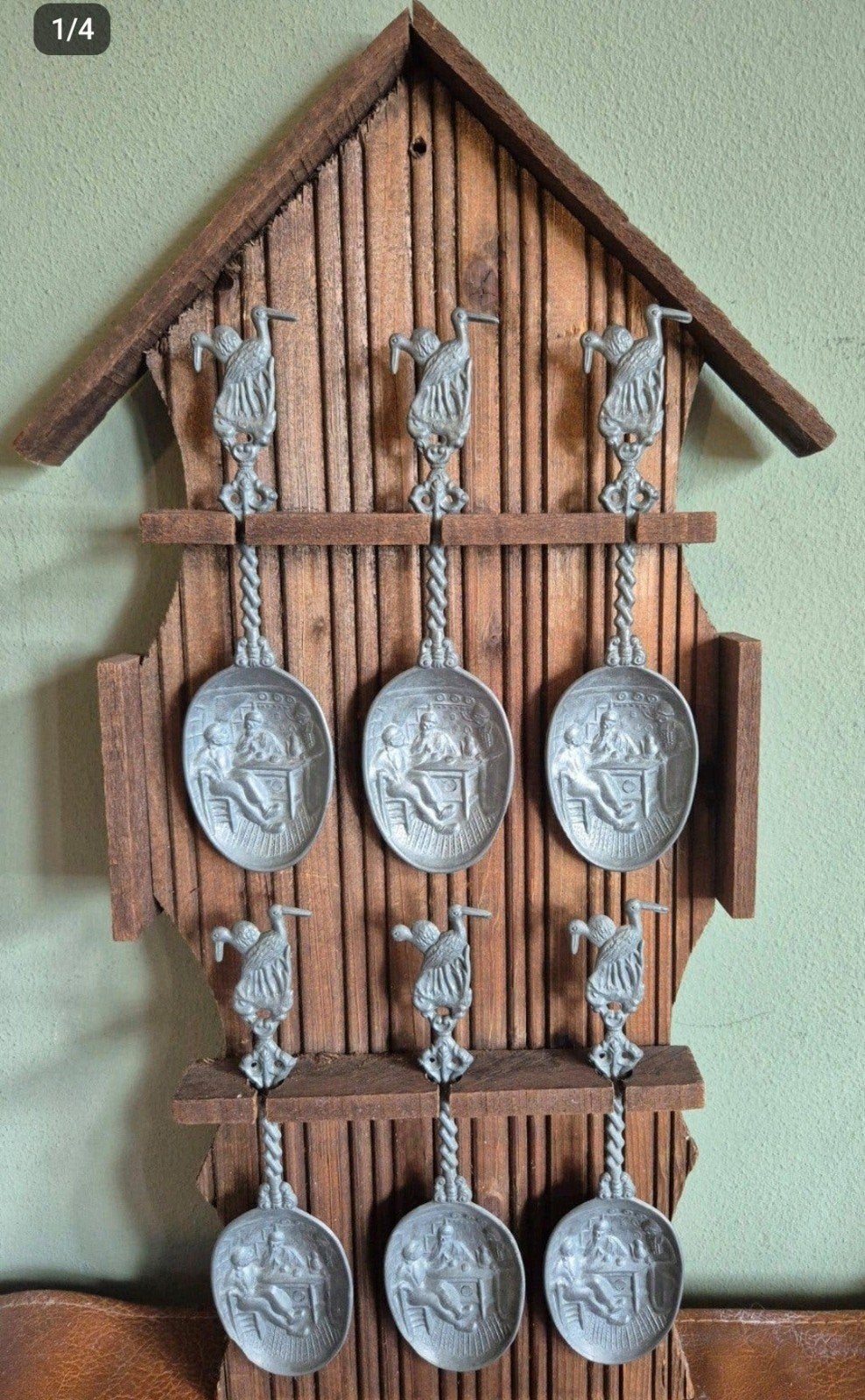 Vintage tinnen sierlepels | herbergscène David Teniers stijl, Ophalen of Verzenden