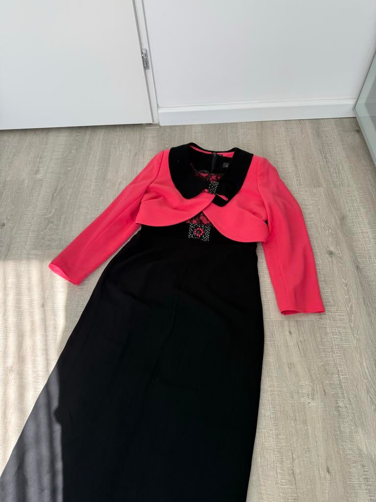 Elegante Feestjurk met Bolero - Zwart met Roze accenten, Galajurk, Zwart, Zo goed als nieuw, Ophalen
