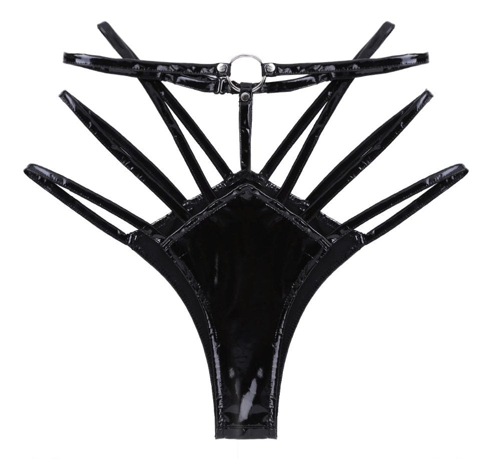 Wetlook dames string touwen, Verzenden, Zwart, String