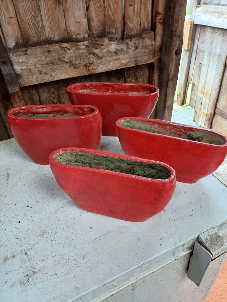 4 rode ovale aardewerk bakken/potten, Ophalen of Verzenden