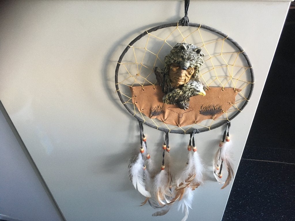 dream catcher dromenvanger indiaan 3d relief hout, Huis en Inrichting, Ophalen of Verzenden, Zo goed als nieuw, Hout, Overige stijlen