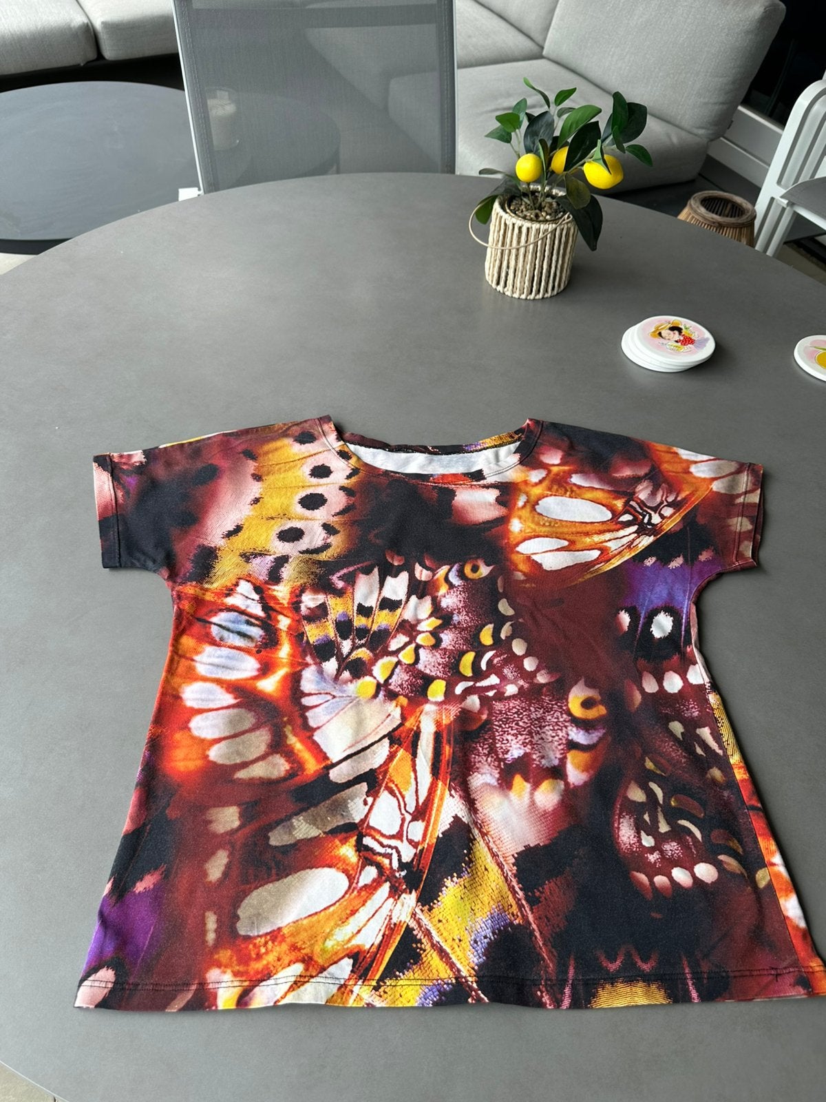 Oranje/burgundy/paars/zwart shirt, maat XL, Maat 46/48 (XL) of groter, Nieuw, Korte mouw, Meerkleurig
