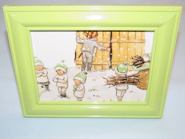 Reproductie van een tekening v Elsa Beskow in groen lijstje, Ophalen of Verzenden
